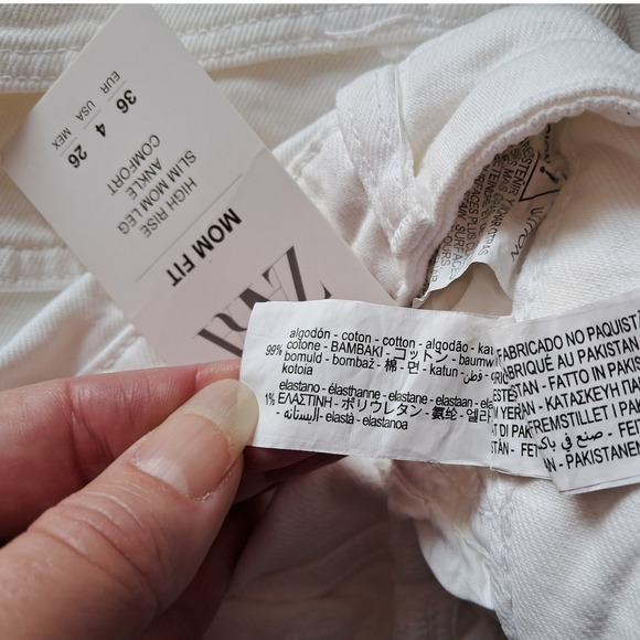ZARA Jeans Mom Fit High Rise Slim‎ Mom Leg Ankle Comfort White Size 4 - Picture 7 of 7